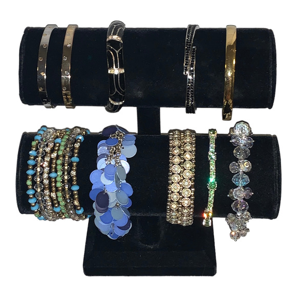 No Brand Jewelry - Lot of 10 Bracelets Bangle Hinged Wrap and Stretch Crystal Beaded EUC
